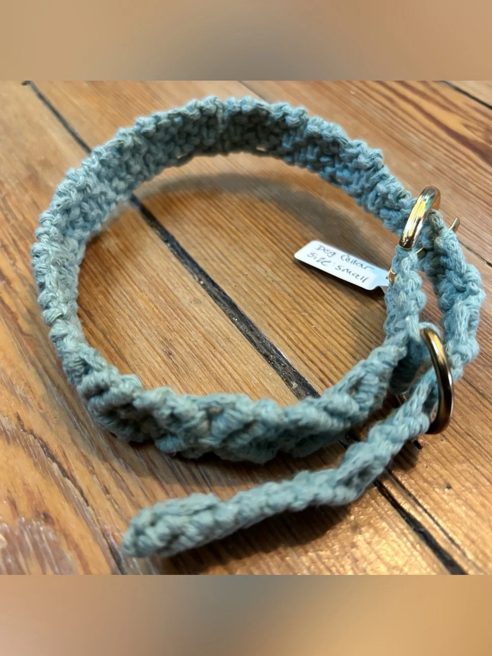 Handmade Macrame Dog Collar in Sage Green with Gold Hardware